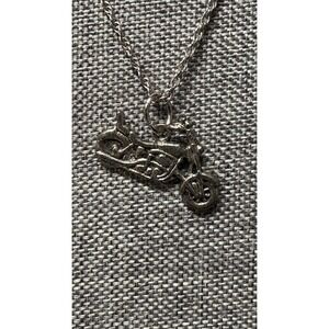 Vintage Forstner Sterling Silver Motorcycle Pendant Necklace 30" Biker Charm